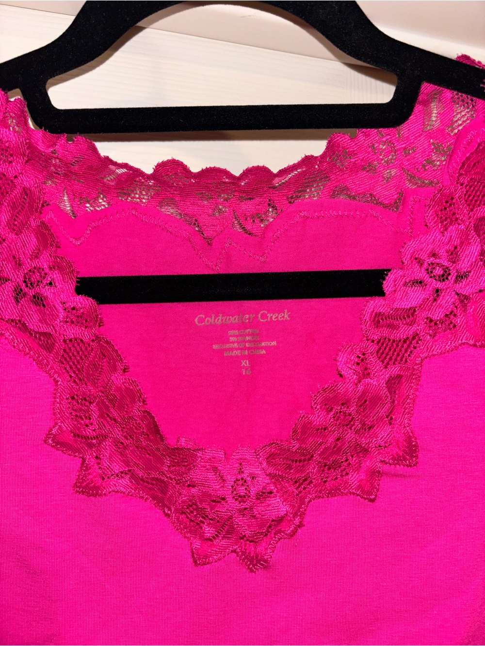 NWT Coldwater Creek Fuchsia Lace-Trim Tee XL